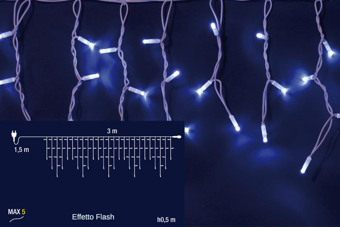 Tenda Luminosa Natalizia Luci Led Natale Prolungabile Flash Esterno 3x0.5 mt Temperatura di colore: Luce Bianca