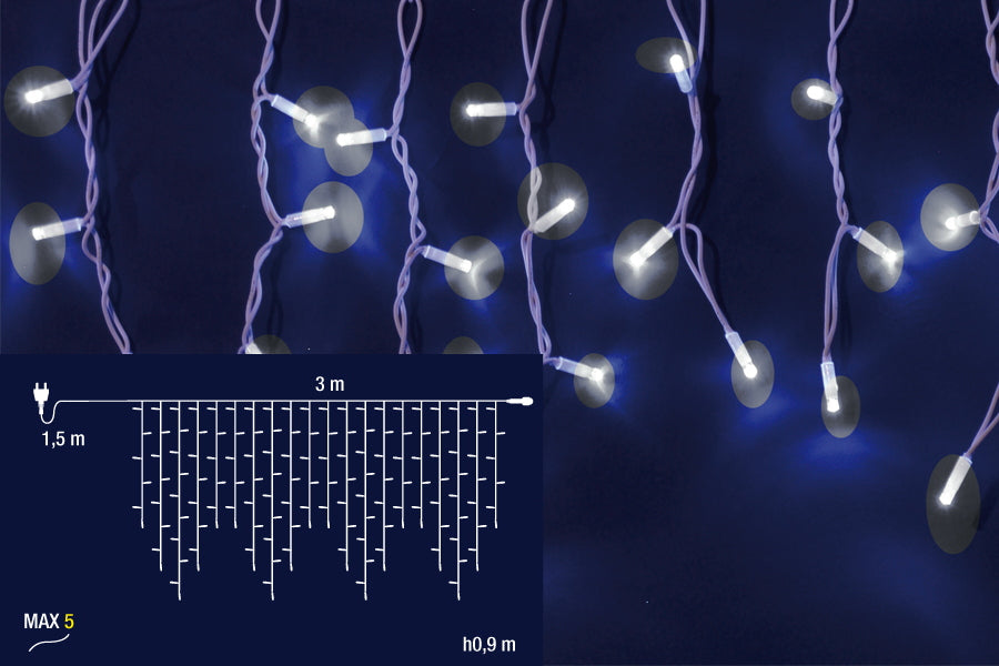 Tenda Luminosa Natalizia Luci Led Natale Prolungabile Flash Esterno 3x0.9 mt Temperatura di colore: Luce Calda
