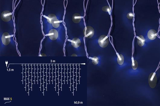 Tenda Luminosa Natalizia Luci Led Natale Prolungabile Flash Esterno 3x0.9 mt Temperatura di colore: Luce Calda