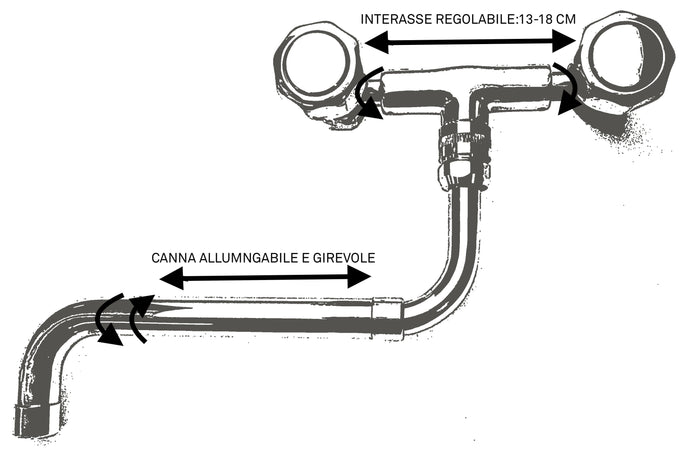 Rubinetto cucina lavanderia universale, attacchi girevoli, canna girevole ed allungabile