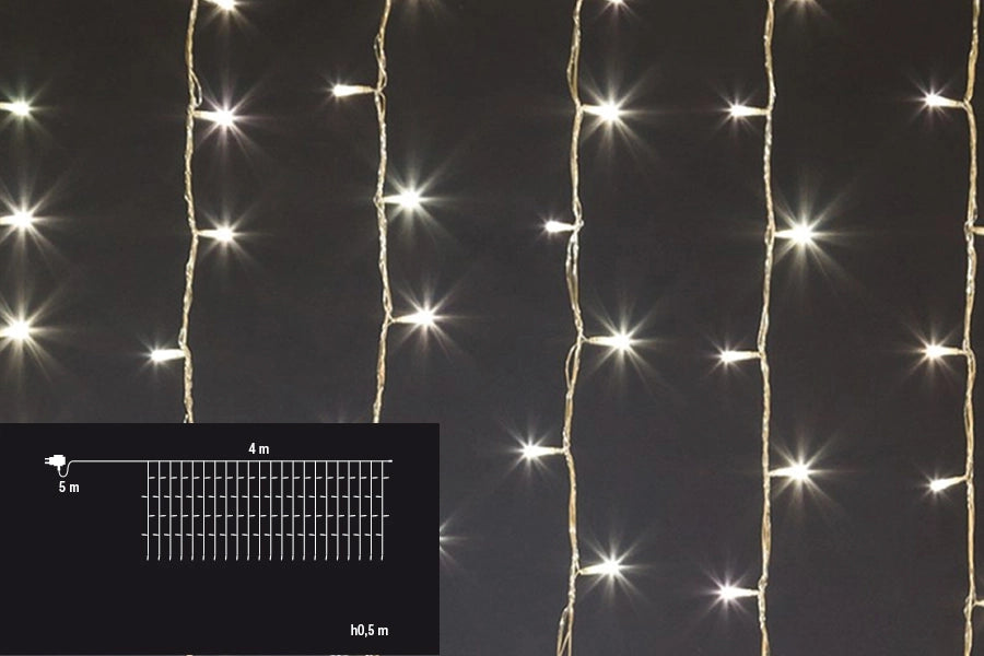 Tenda Luminosa Natalizia Luci Led Natale Prolungabile Flash Esterno 4x0.5 mt Numero Led: 160, Temperatura di colore: Luce Calda - Flash