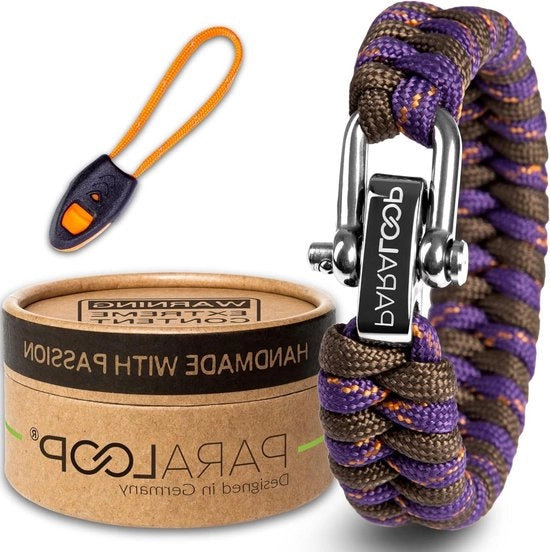 Paracord bracciale donna - realizzato a mano con fischio di segnalazione - grigio scuro - chiusura in acciaio inox