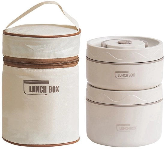 Geïsoleata borsa per pranzi, contenitore termico per cibo con sacchetto termico, contenitore in acciaio inossidabile termico per piatti caldi/freddi, zuppa, contenitore a forma di bento per bambini, scuola, ufficio, esterno (beige)
