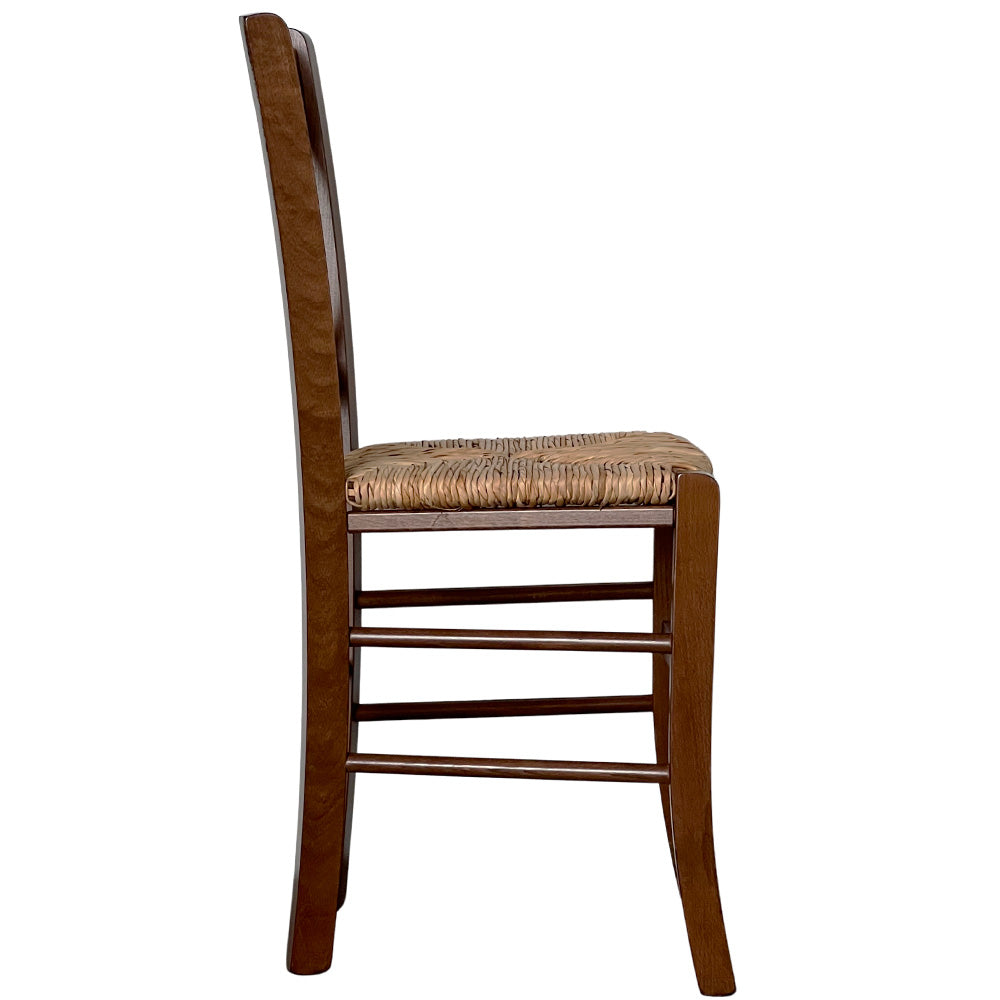 Sedia legno rustica croce noce scuro con seduta in paglia di riso