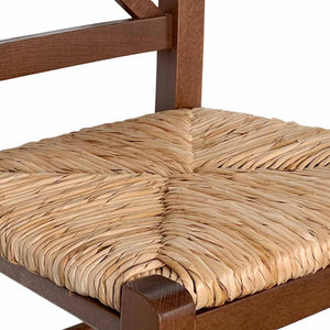 Sedia legno rustica croce noce scuro con seduta in paglia di riso