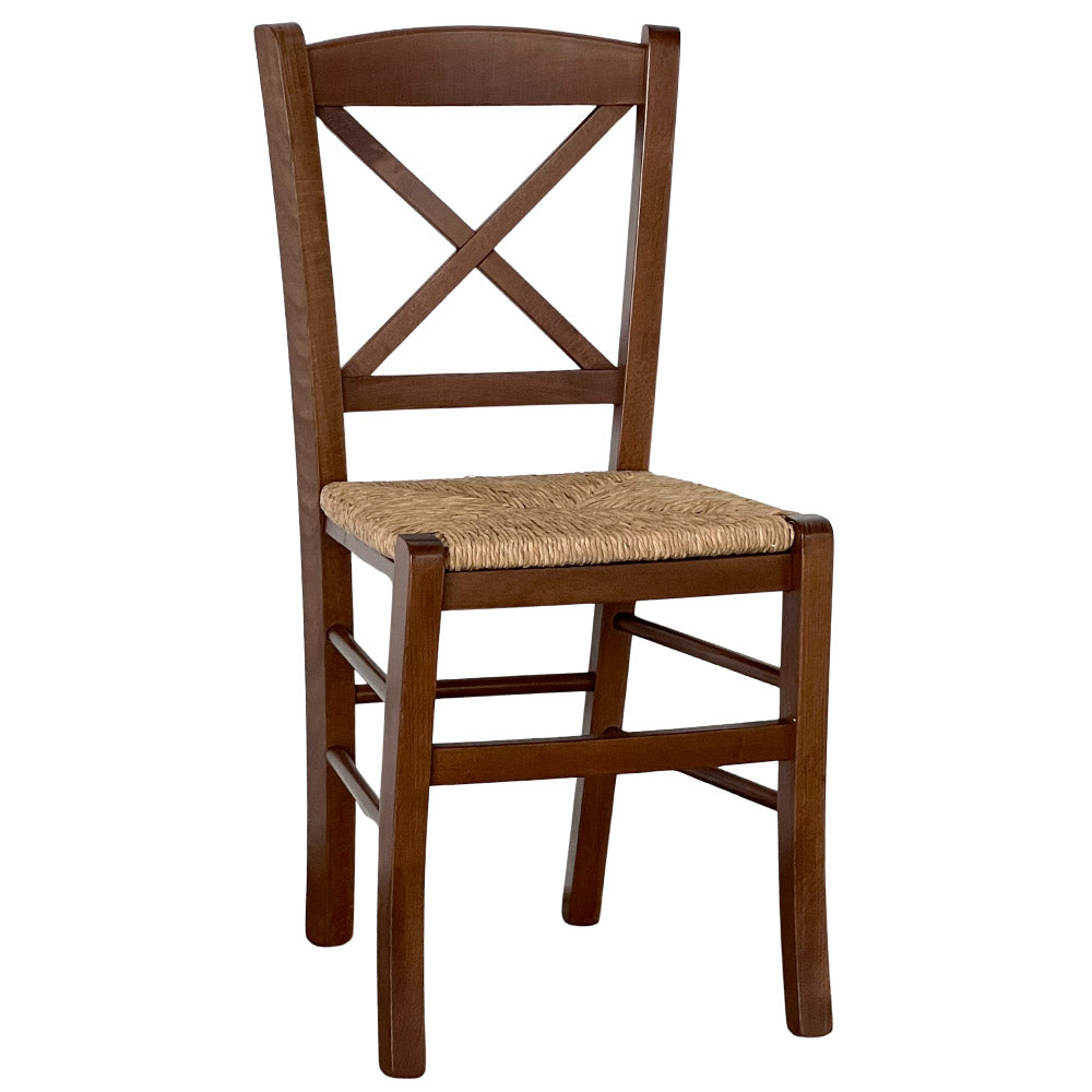 Sedia in legno venezia croce noce scuro con seduta in paglia