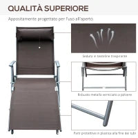 Sdraio da Giardino Pieghevole con Cuscino, Schienale con 7 Reclinazioni, 137x63.5x100.5cm, Marrone