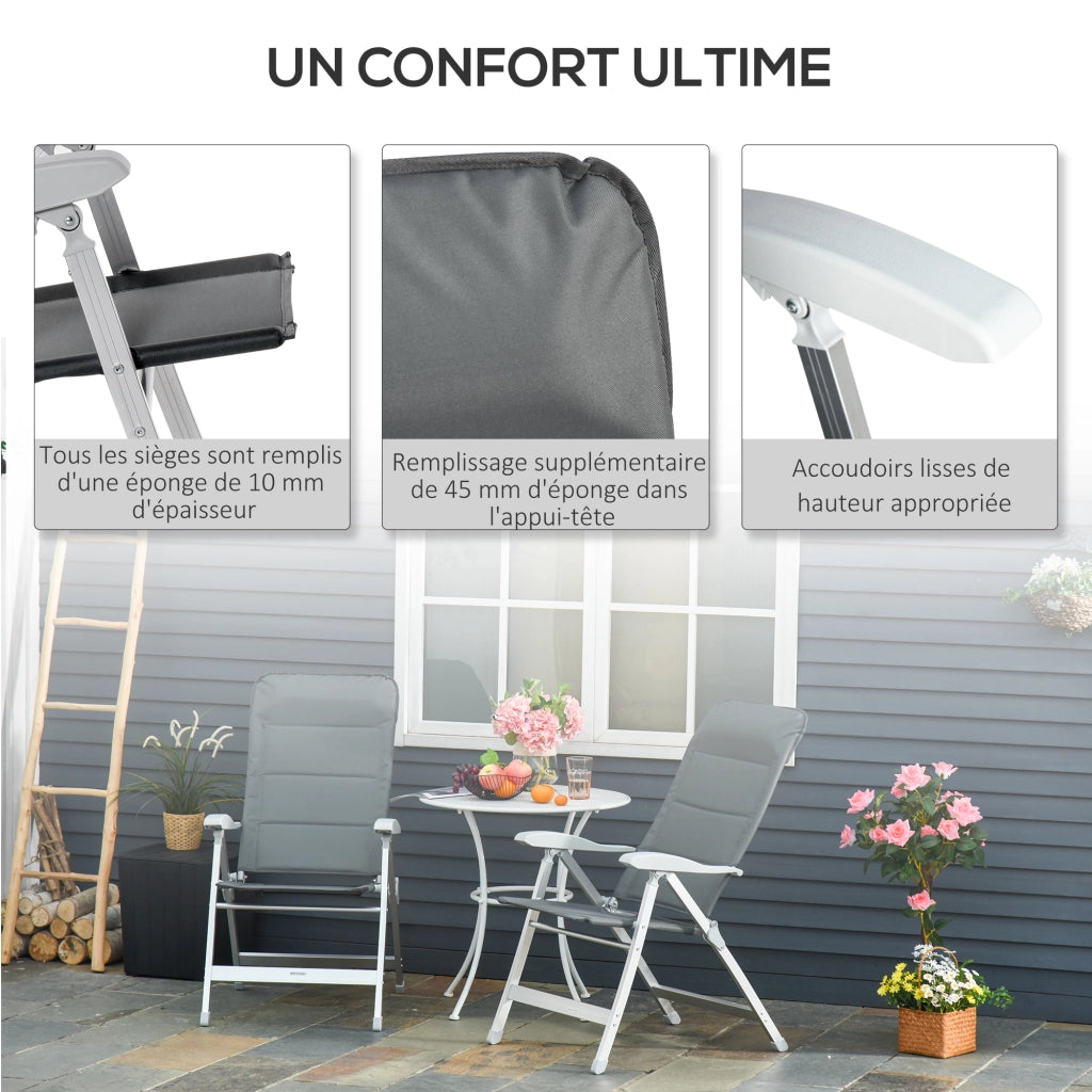 Sedia da giardino pieghevole con schienale alto reclinabile ¨C zephmum ¨C Grigio