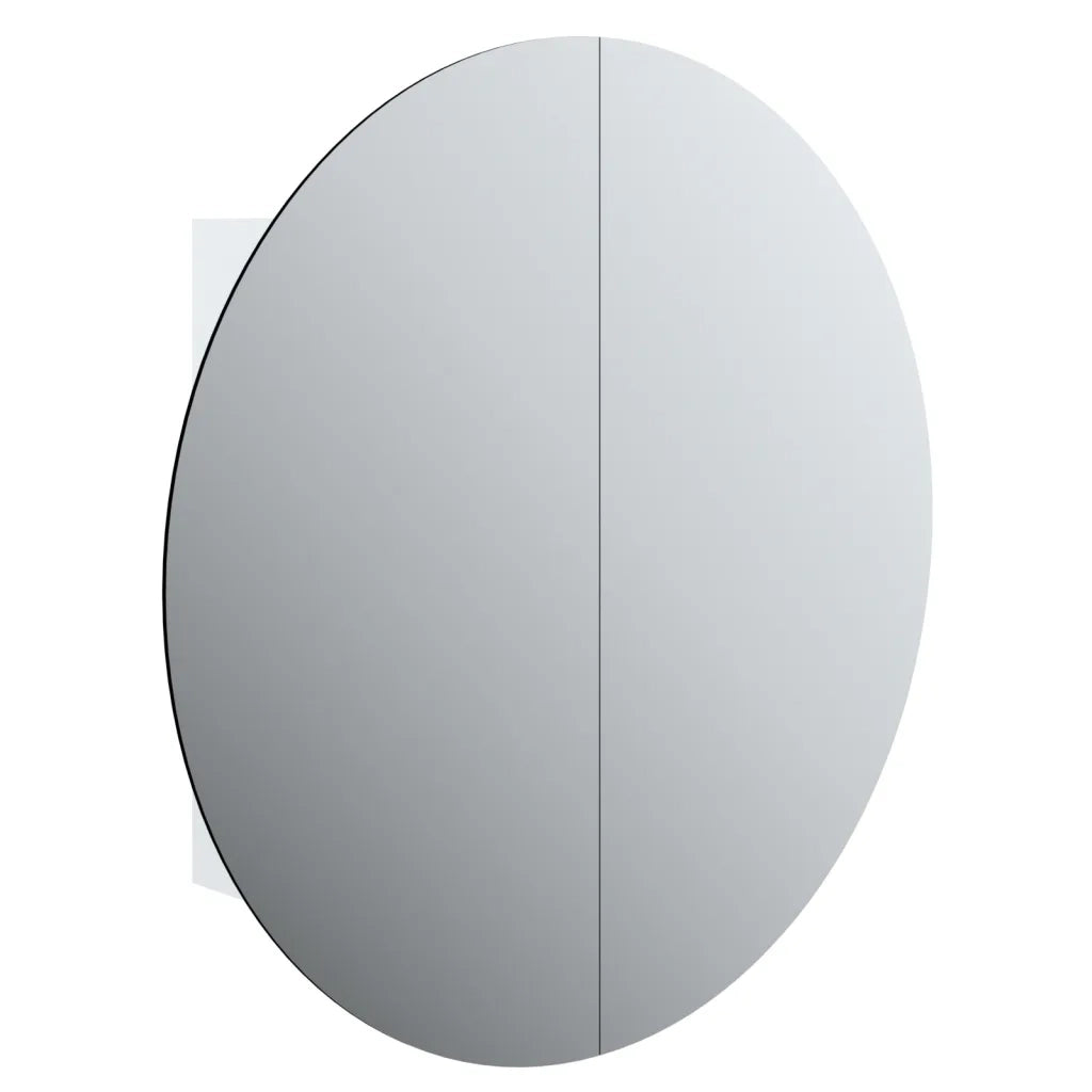 Mobiletto da bagno a parete con specchio rotondo e illuminazione a LED 54 x 54 x 17 cm design moderno in legno bianco 02_0047112