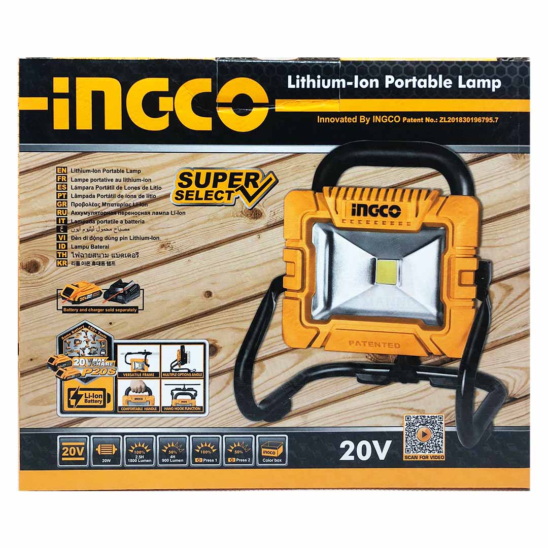 Faretto led da lavoro 20 V a batteria Nudo da 900 a 1800 lumen Ingco CWLI2025
