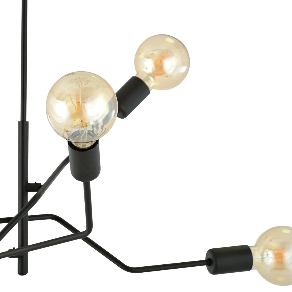 Sospensione Industrial 6 Luci Febe In Acciaio Nero E Bracci Regolabili