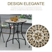Tavolo da Giardino Rotondo in Metallo e Mosaico per Esterno e Interno, Ф60x71cm, Nero