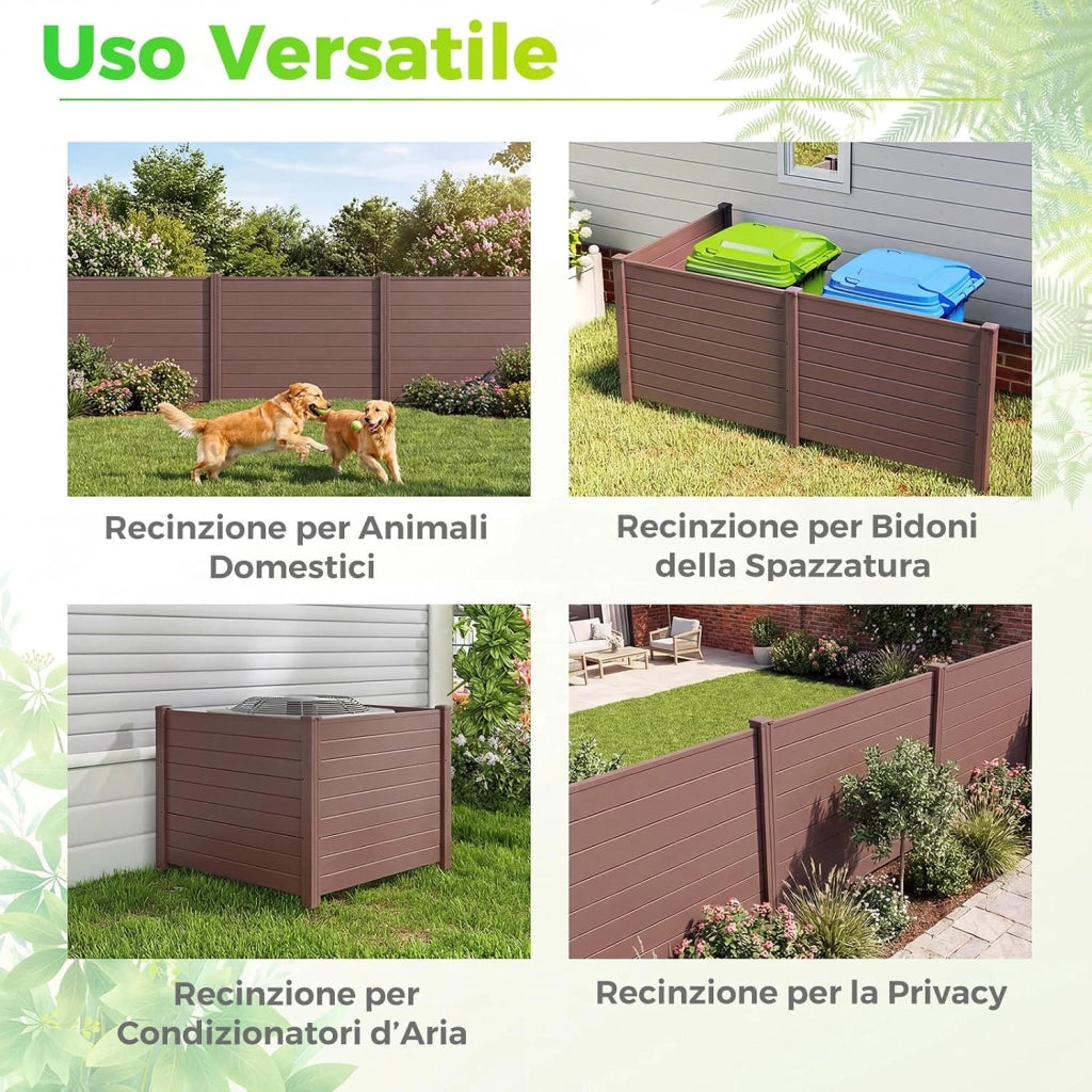Recinzione da Giardino con 3 Pannelli e 4 Pali di Metallo Zincato | Schermo Privacy da Esterno Modulare per Copribidone e Condizionatore d'Aria