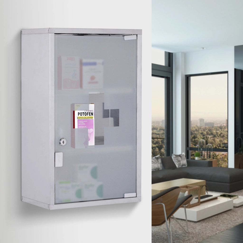 EasyComfort Armadietto medicinali 50x30x18cm Cassetta mobile bagno primo soccorso in acciaio inox con serratura