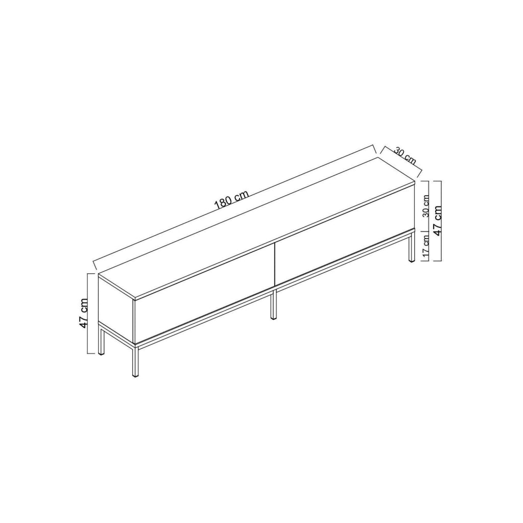 Mobile porta TV Espero, Credenza da soggiorno, Armadio basso per TV, Base parete attrezzata, 180x30h47 cm, Bianco e Nero