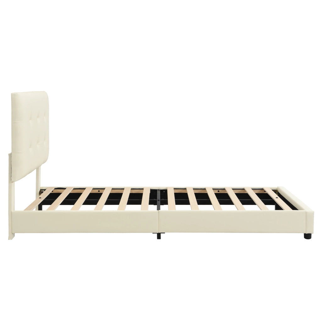 Letto imbottito 90x200 cm con testiera a biscotto; schienale morbido e bordi antiurto in PU beige