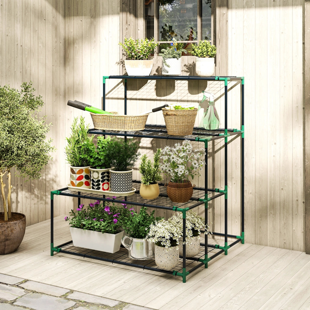 Scaffale Porta Piante 4 Livelli in Acciaio ¨C zephmum ¨C Verde Scuro 94x84x110 cm