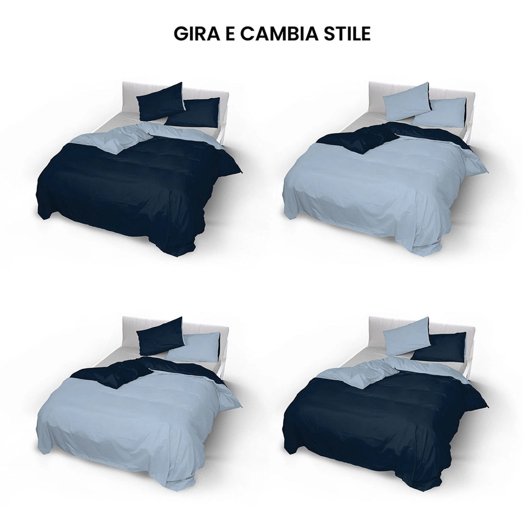 Copripiumino Singolo con Sacco e Federe Doubleface Blu Scuro/Azzurro