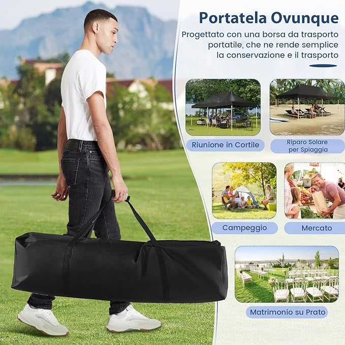 Gazebo Pieghevole da Giardino 3 x 6m, Gazebo Pop-up con Borsa da Trasporto, Regolabile in Altezza, per Feste, Barbecue, Giardino e Spiaggia (Nero)