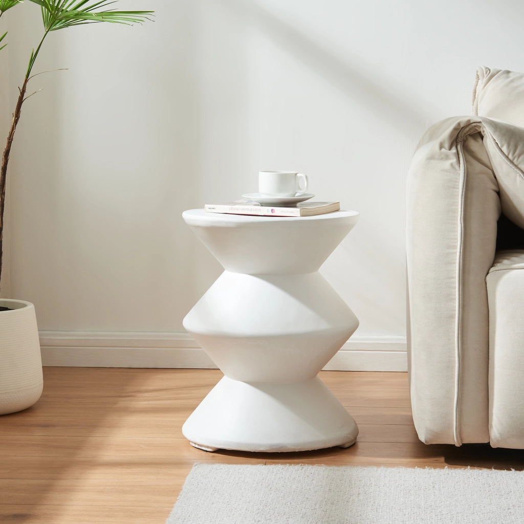 Tavolino Rotondo Kyppeslo in Calcestruzzo Leggero 47xØ37 cm Bianco [en.casa]