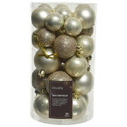 Decoris JNS446986 Set 30 Palline di Natale Plastica Antigraffio Mix 40 50 60 mm Opaco Lucido Glitter colore Perla