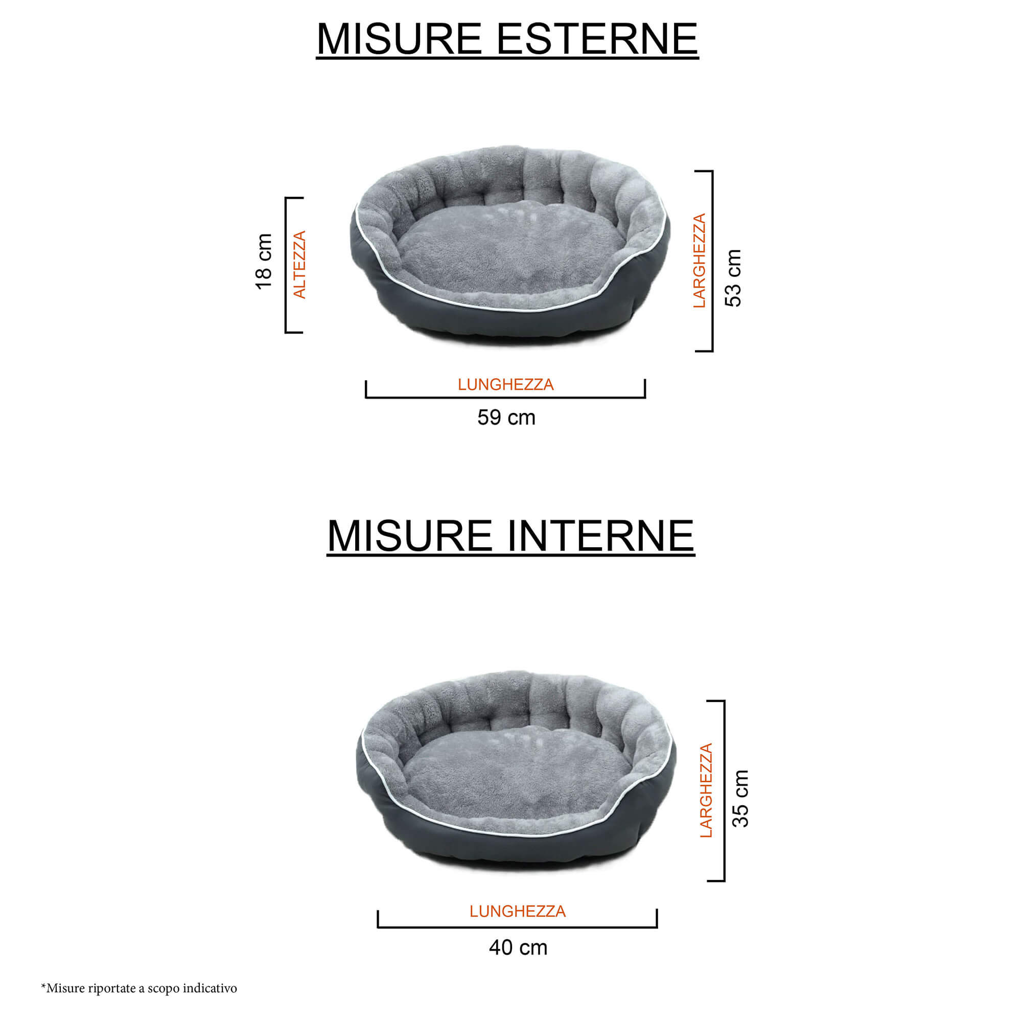 Cuccia Imbottita per Cani e Gatti 48x42x16cm in Poliestere Coccole Grigio