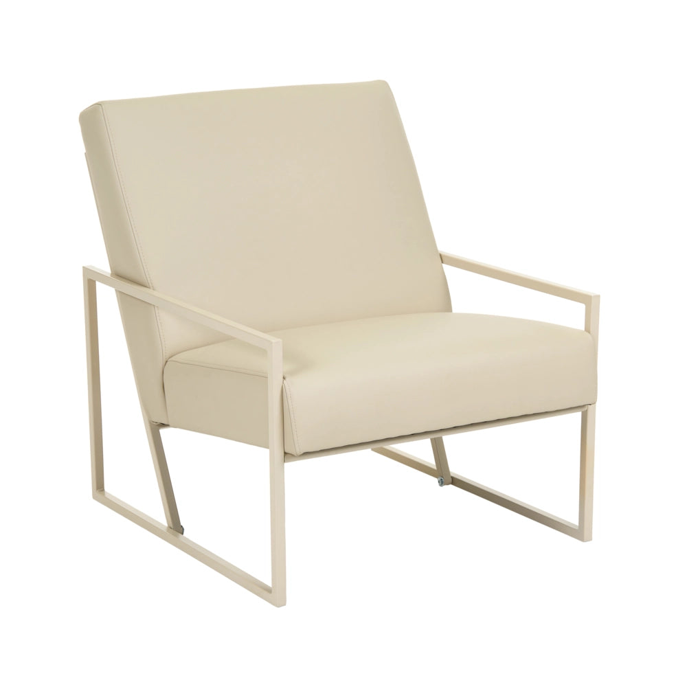 Poltrona in ecopelle PU beige con schienale e braccioli struttura in ferro beige stile moderno e glamour per il soggiorno
