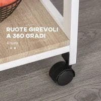 Carrello da Cucina Salvaspazio in Legno di Pino e MDF, Carrello Portaoggetti con Cassetto, Cestello, 2 Vassoi e 4 Ruote Universale, 37x37x82cm, Bianco