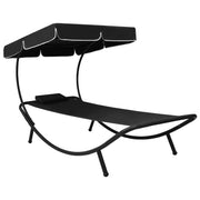 Lettino prendisole da esterno 200 cm con baldacchino e cuscino nero 02_0012008