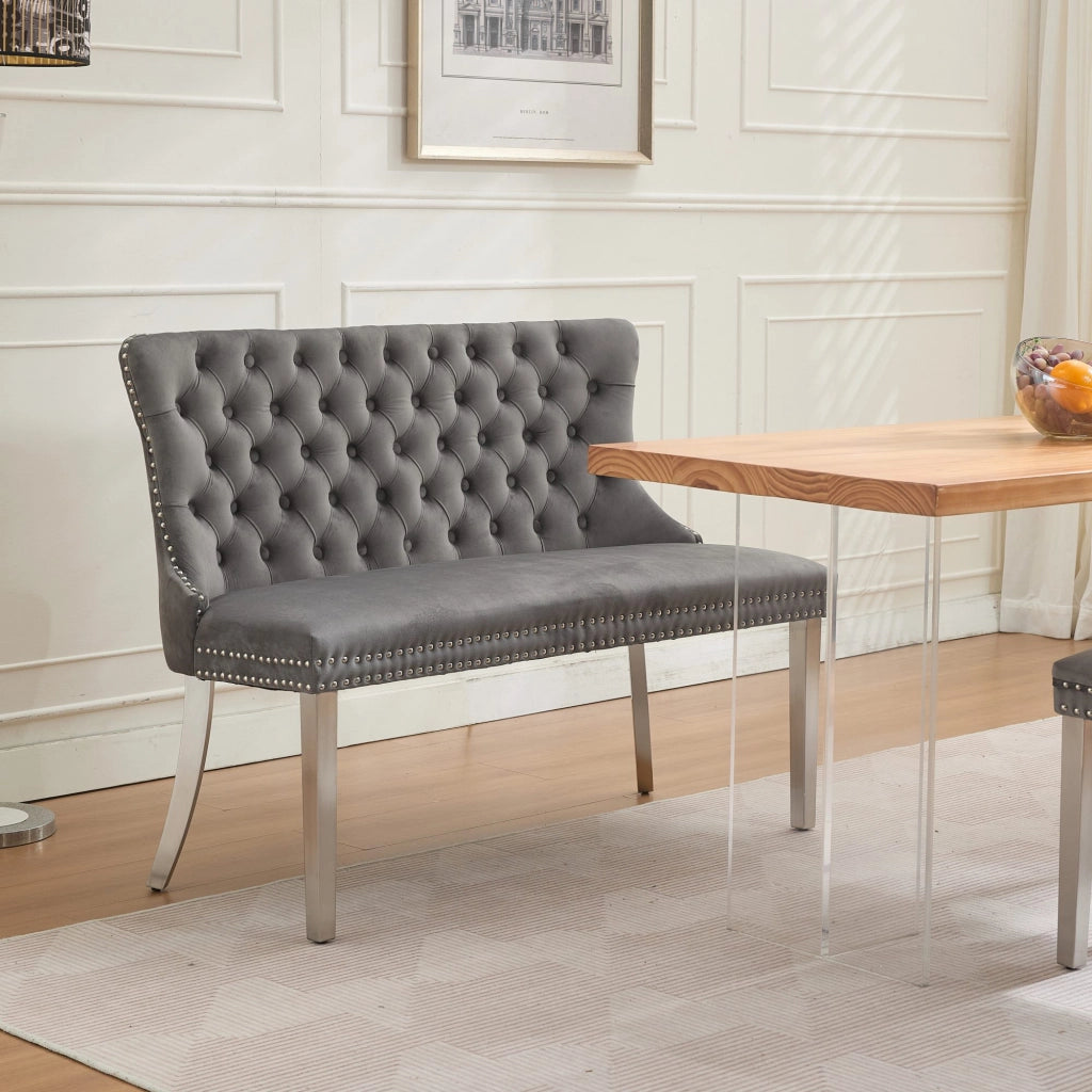 Panca 2 Posti Imbottita in Velluto ¨C MINIMAL ¨C Grigio, Gambe in Metallo