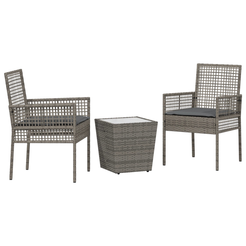 Set Bistro da Giardino 3 Pezzi con Cuscini Grigio in Polyrattan