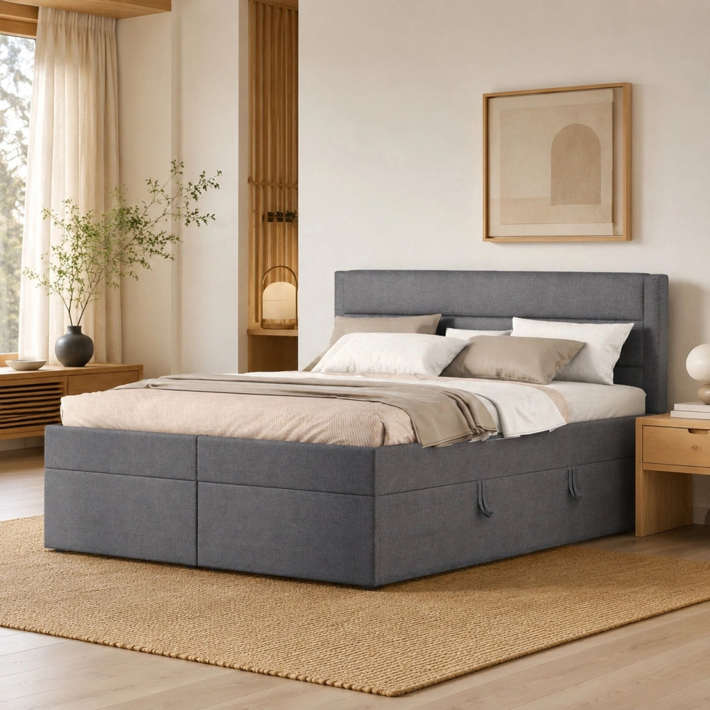 LETTO Contenitore 140x200 cm Grigio in legno e MDF