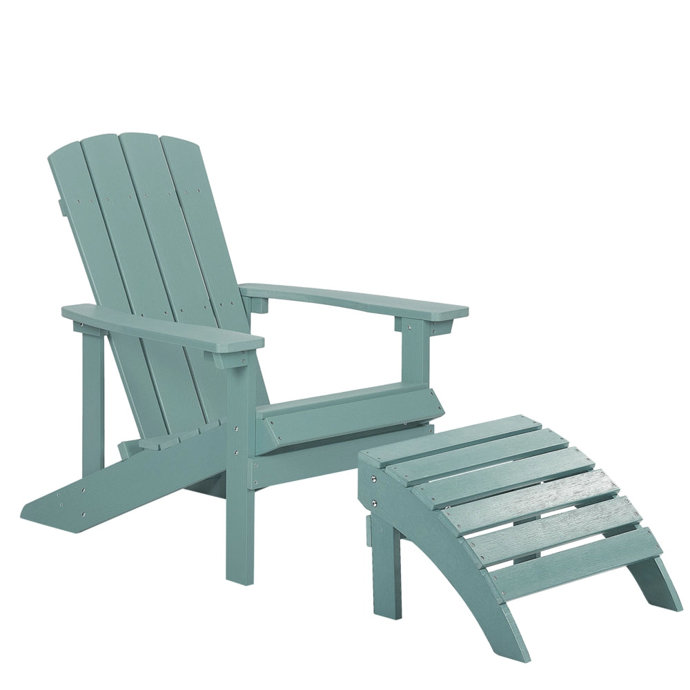 Sedia da giardino in legno di plastica turchese con poggiapiedi resistente agli agenti atmosferici in stile moderno