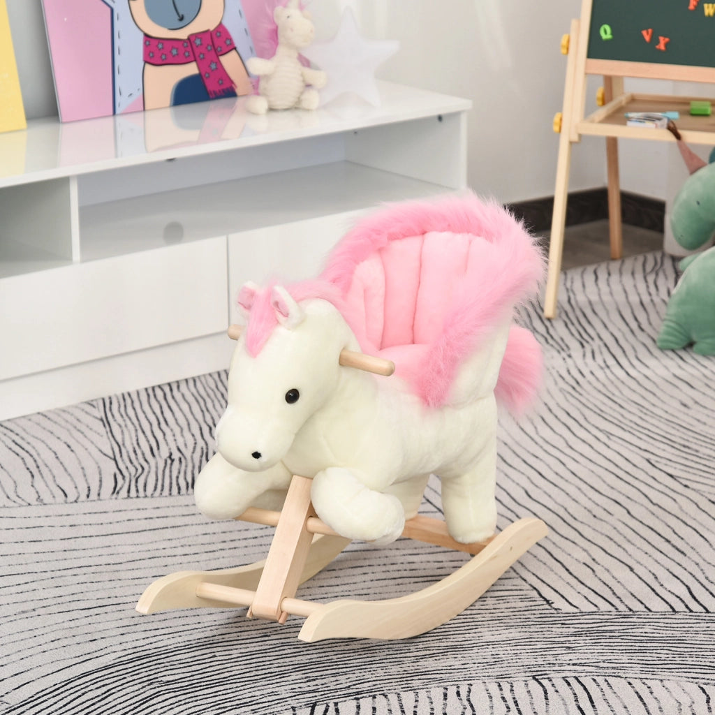 Cavallo a Dondolo ¨C zephmum ¨C Bianco, Rosa, Legno di Pioppo, 70x28x57cm