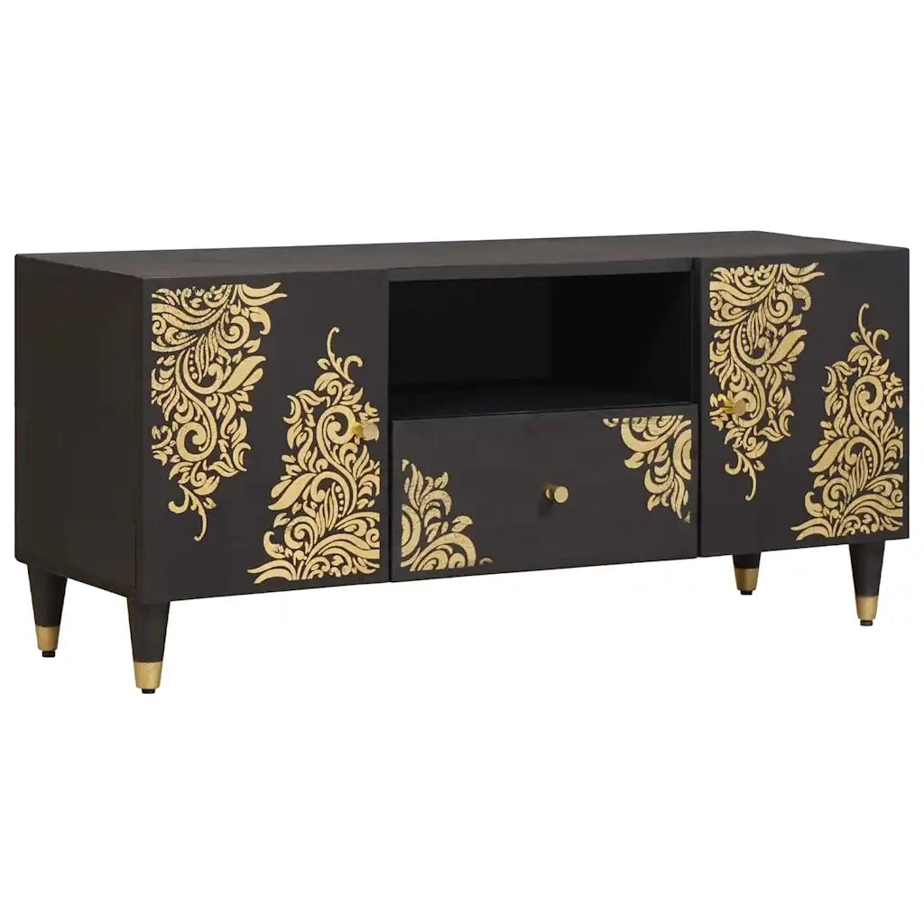 Mobile TV Nero 105 x 33 x 46 cm Legno di mango massello