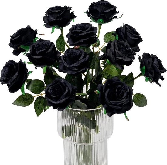 Decorazione di Halloween - Rose nere fiori artificiali - Fiori di rosa realistici e singoli steli - Boccia di rosa di seta - Decorazione per festa di Halloween