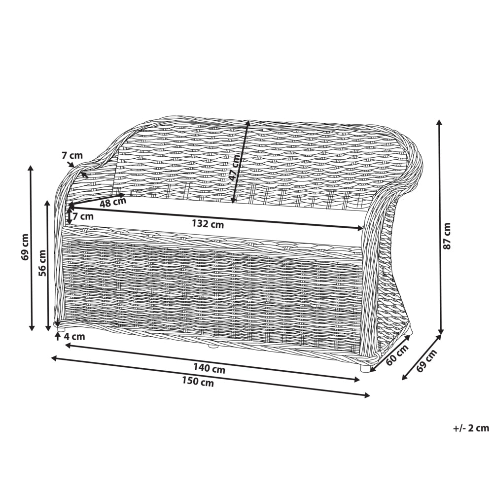 Panca a 2,5 posti per giardino in rattan naturale con cuscini bianchi e bianco sporco 141 cm stile boho per esterni e interni perfetto per giardino patio o balcone.