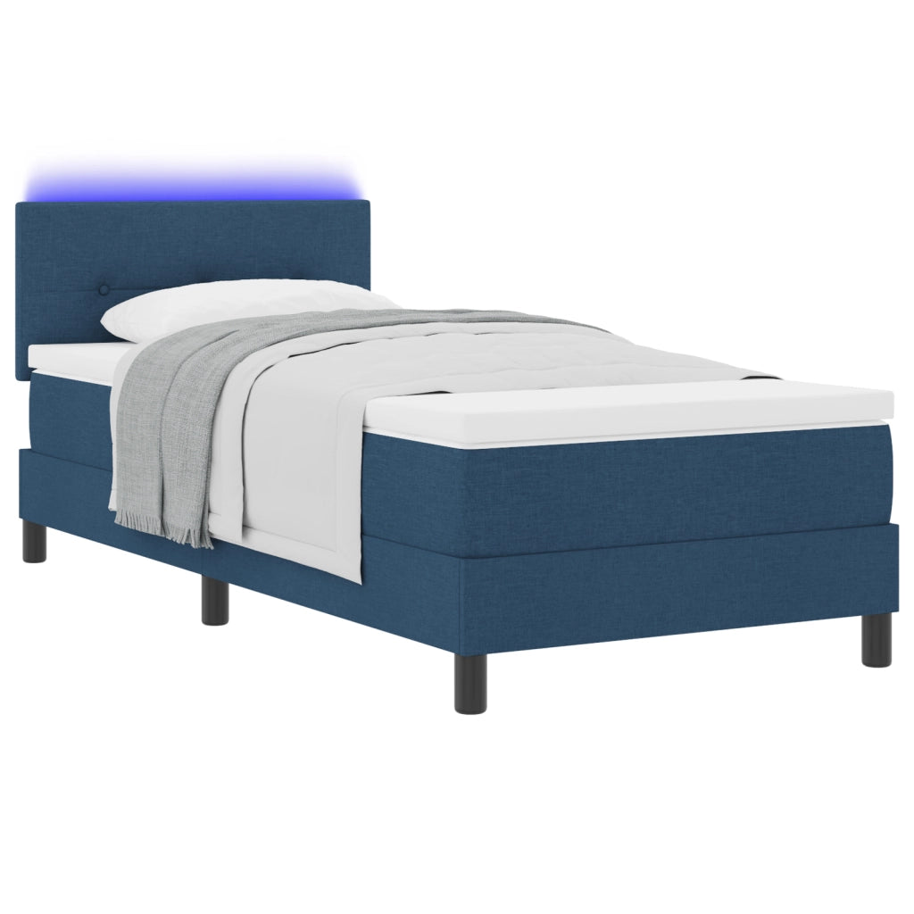Letto con Box Spring e Materasso & LED Blu 90x200 cm Tessuto