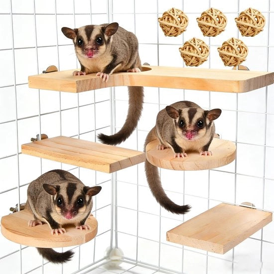 Set di accessori per hamster da 10 pezzi - piattaforme in legno - piattaforma a L con molla - giocattoli per piccoli animali - divertimento e arrampicata variegata - materiale eco-friendly - giocattoli per hamster