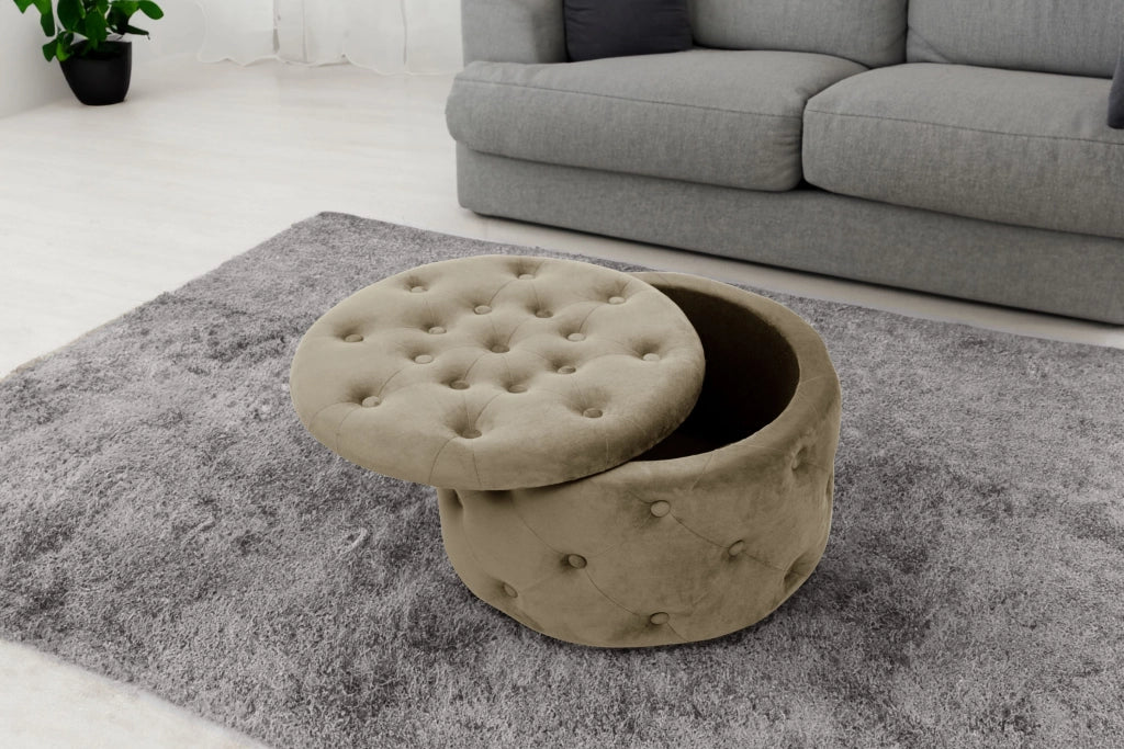 Pouf a scomparto rotonda in velluto trapuntato AKORD ALIA colore Beige