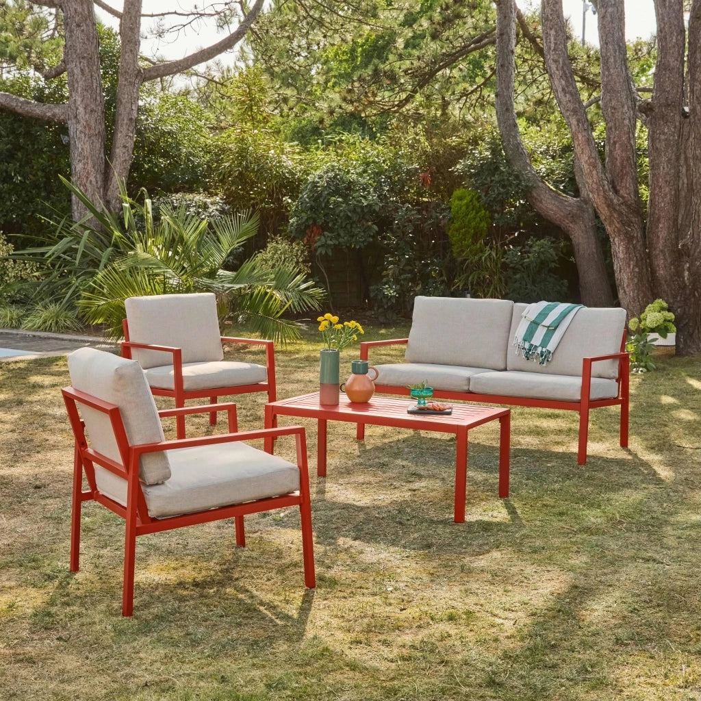 Salotto da giardino in alluminio, 4 posti, terracotta
