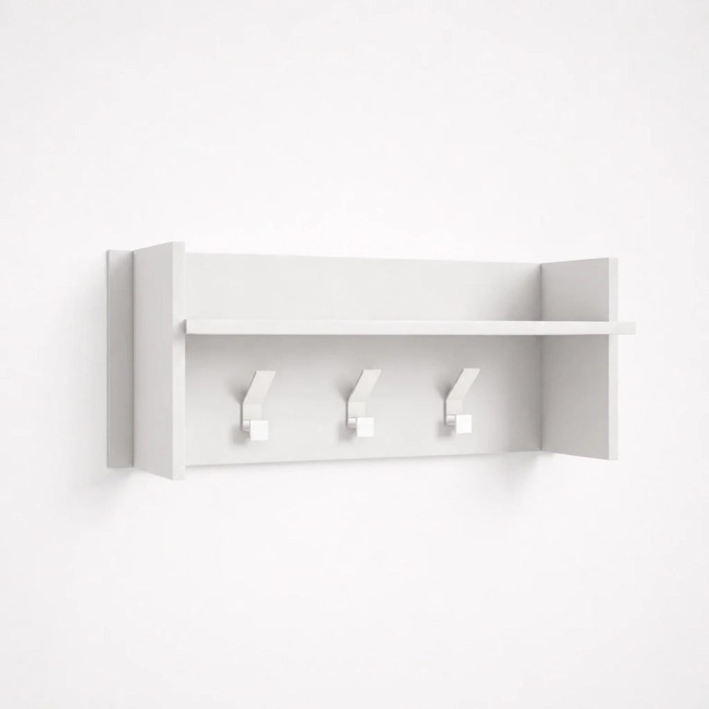 Appendiabiti da Parete Bianco con Mensola e 3 Ganci | Attaccapanni Ingresso Salvaspazio Moderno con Ripiano Portaoggetti | Organizer da Muro 90x29x34 cm