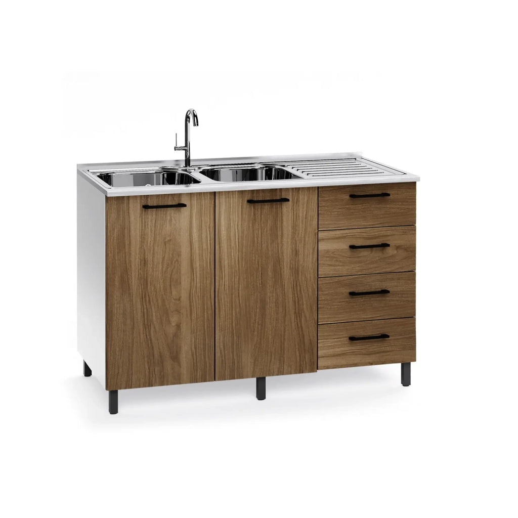 Sottolavello per cucina Noce Naturale 2 ante con cassetti DX Cm 120x50xH 85