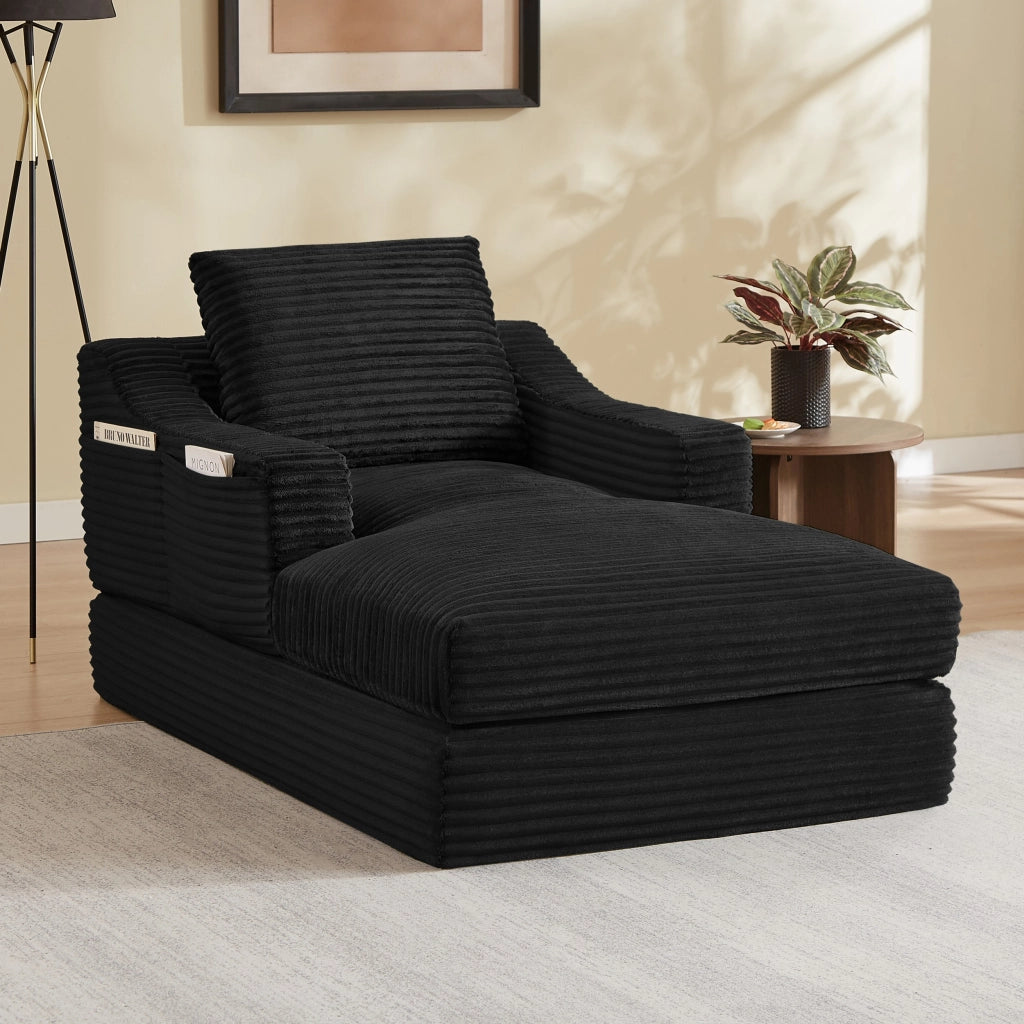 Poltrona reclinabile, poltrona con braccioli, divanetto singolo, velluto a coste, funzione letto, con cuscini, nero