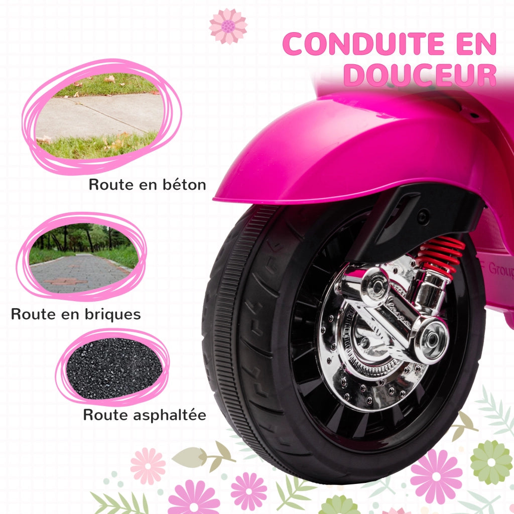 Scooter Elettrico Bambini Vespa 6V ¨C zephmum ¨C Rosa 107x47x73 cm