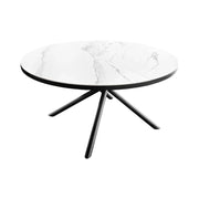 Tavolo da pranzo rotondo allungabile OPHIRA 120-160 cm – Ceramica effetto marmo bianco e metallo nero