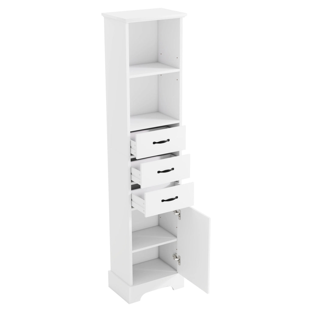 Mobile bagno bianco 38 x 26 x 172,5 cm con 3 cassetti, ripiani regolabili e anta