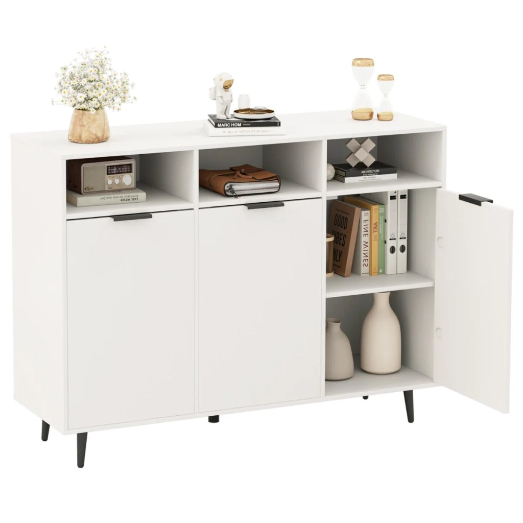 Mobiletto portaoggetti a buffet 120 x 40 x 90 cm con 5 ripiani regolabili design moderno in MDF bianco 20_0010819