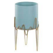 Vaso per Fiori Moderno con Piedistallo 19 x 19 x 39 cm in Metallo Azzurro