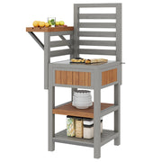 Armadio Da Giardino con Piano In Acciaio Inox e Doppio Ripiano Contenitore in Legno Massello Naturale 74 × 54 × 149 cm